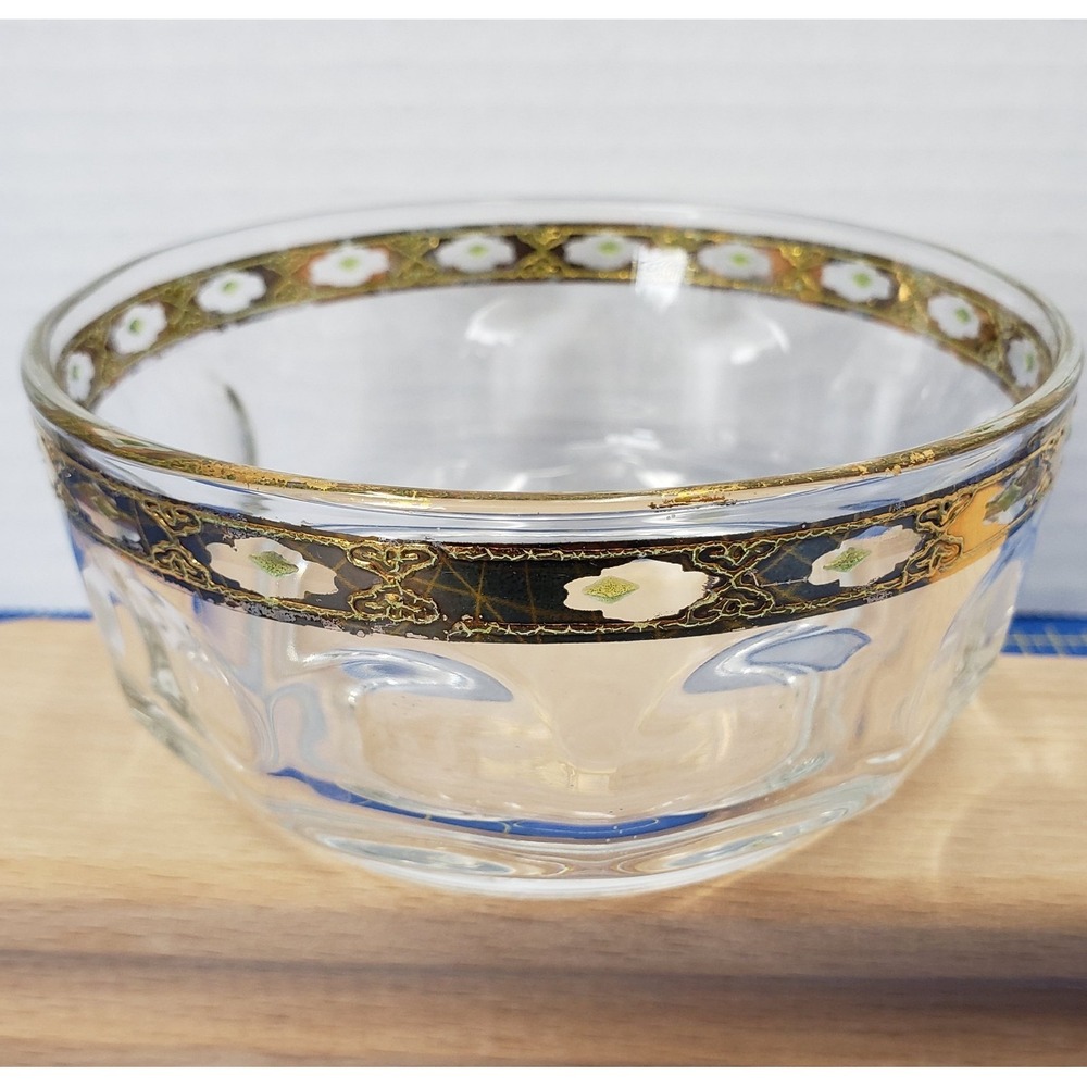 Vintage Arcoroc France Crystal Clear Bowl 22K Gold Trim 4.25" Wide 2" Deep
